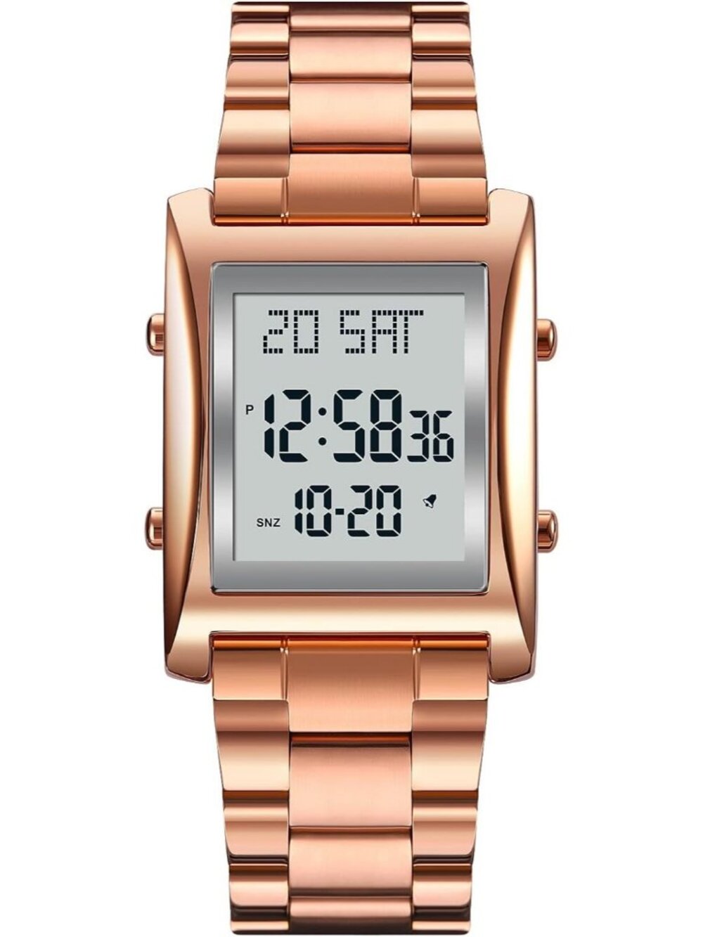 Men's Rose Gold Waterproof Stainless Steel Digital Square Case Simple Watches